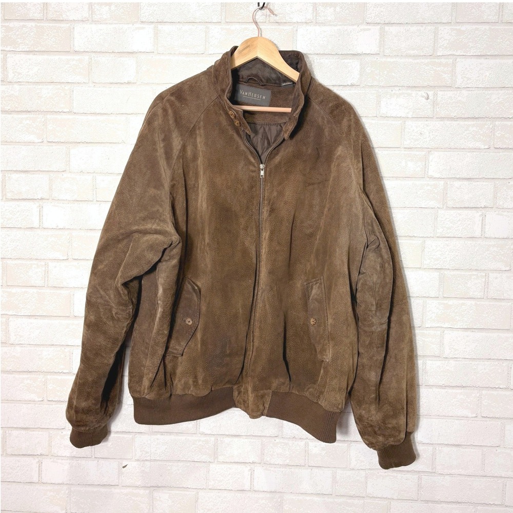 Vintage Van Heusen Brown Suede Leather Bomber Jacket Mens XXL Distressed Western